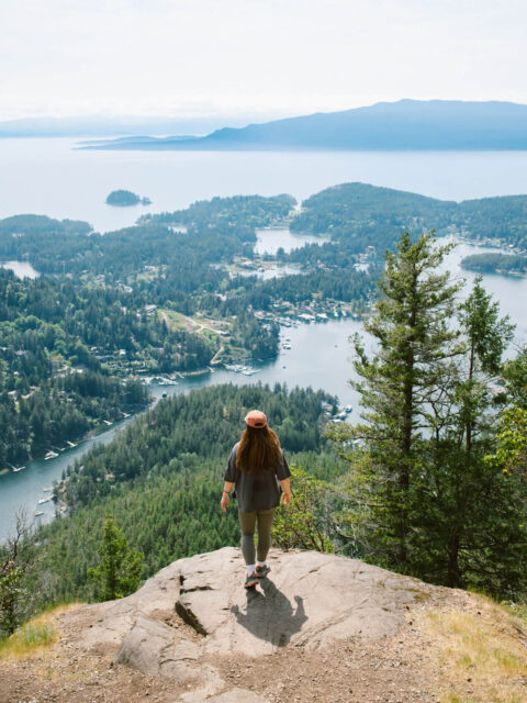 Panoramic view of Pender Harbour from the top of Mount Daniel