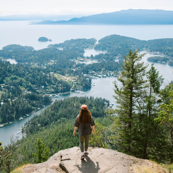 Panoramic view of Pender Harbour from the top of Mount Daniel