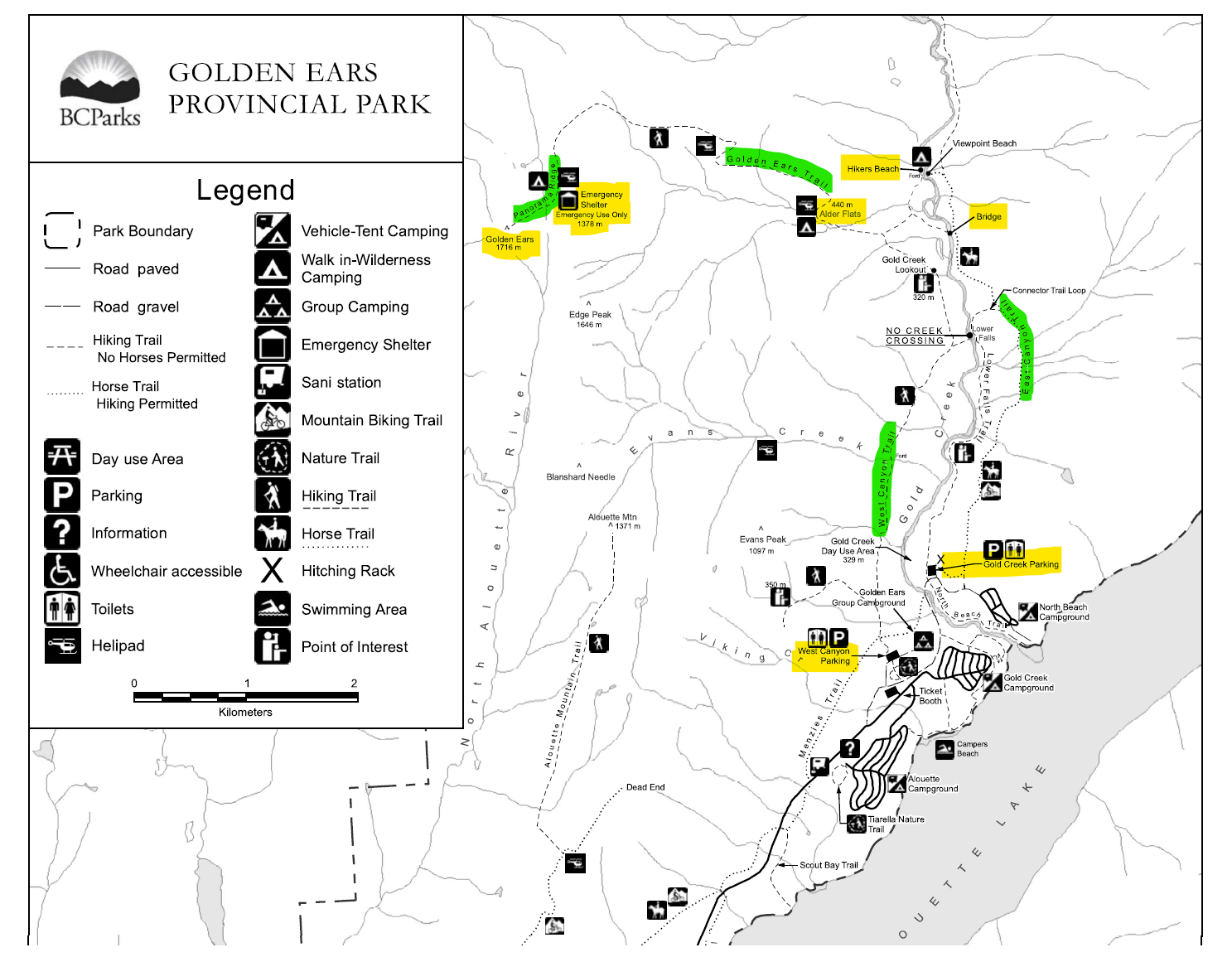 BC parks trail map with markings
